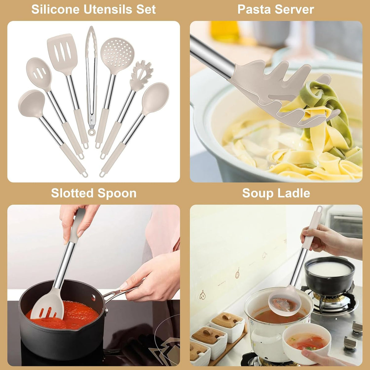 Silicone Cooking Utensils Set, 7-Piece Black Kitchen Utensils Set