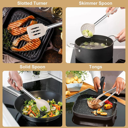 Silicone Cooking Utensils Set, 7-Piece Black Kitchen Utensils Set