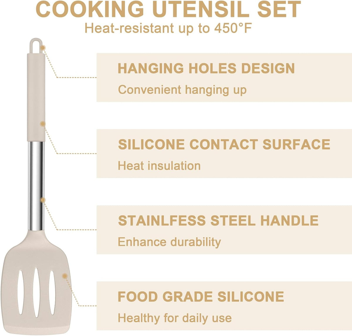 Silicone Cooking Utensils Set, 7-Piece Black Kitchen Utensils Set
