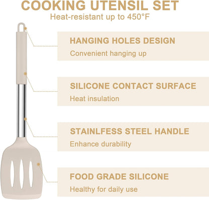 Silicone Cooking Utensils Set, 7-Piece Black Kitchen Utensils Set