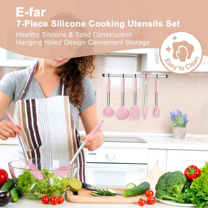 Silicone Cooking Utensils Set, 7-Piece Black Kitchen Utensils Set