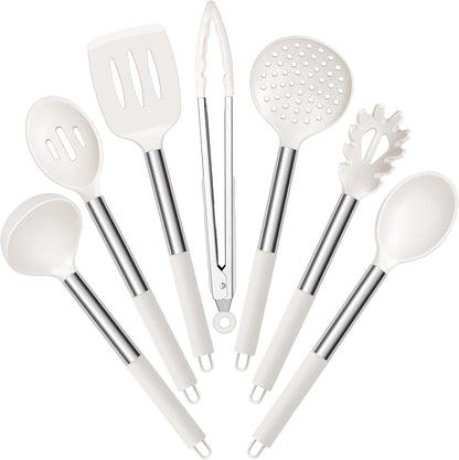Silicone Cooking Utensils Set, 7-Piece Black Kitchen Utensils Set