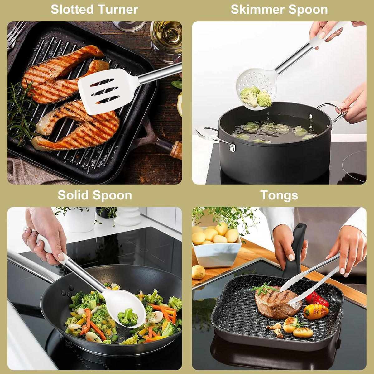 Silicone Cooking Utensils Set, 7-Piece Black Kitchen Utensils Set