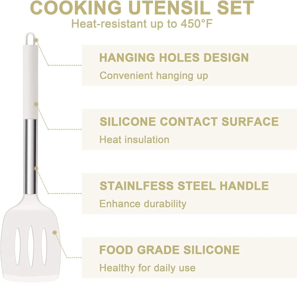 Silicone Cooking Utensils Set, 7-Piece Black Kitchen Utensils Set
