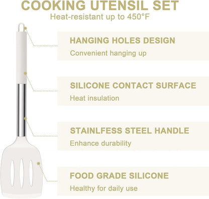Silicone Cooking Utensils Set, 7-Piece Black Kitchen Utensils Set