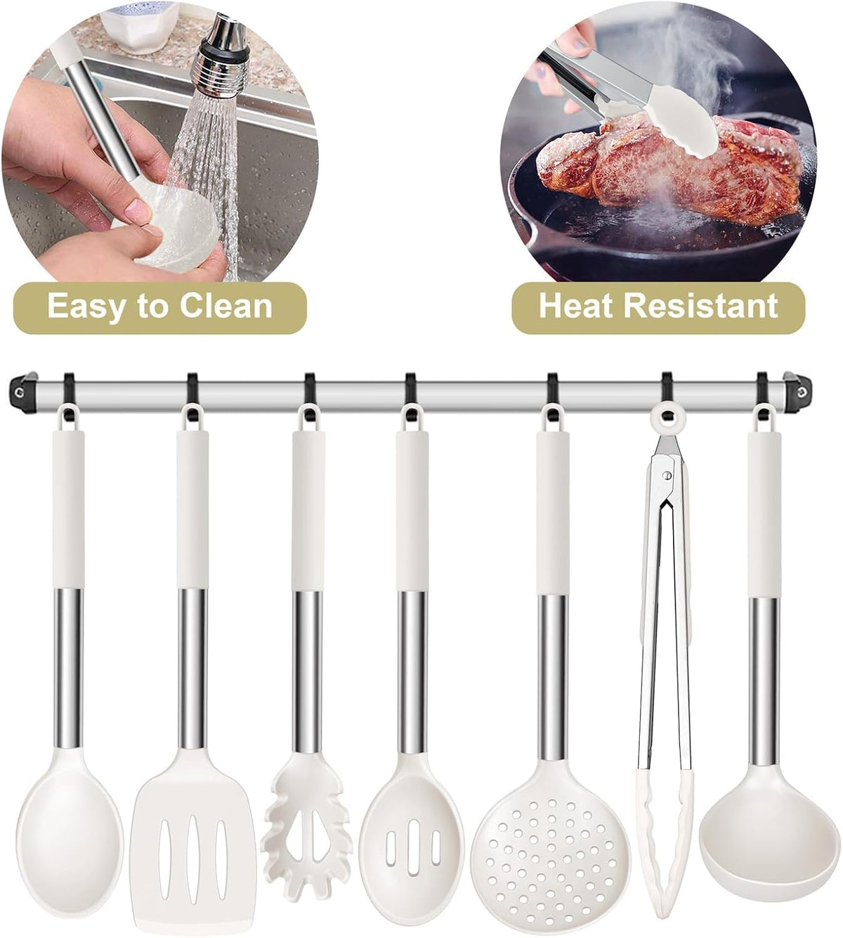 Silicone Cooking Utensils Set, 7-Piece Black Kitchen Utensils Set