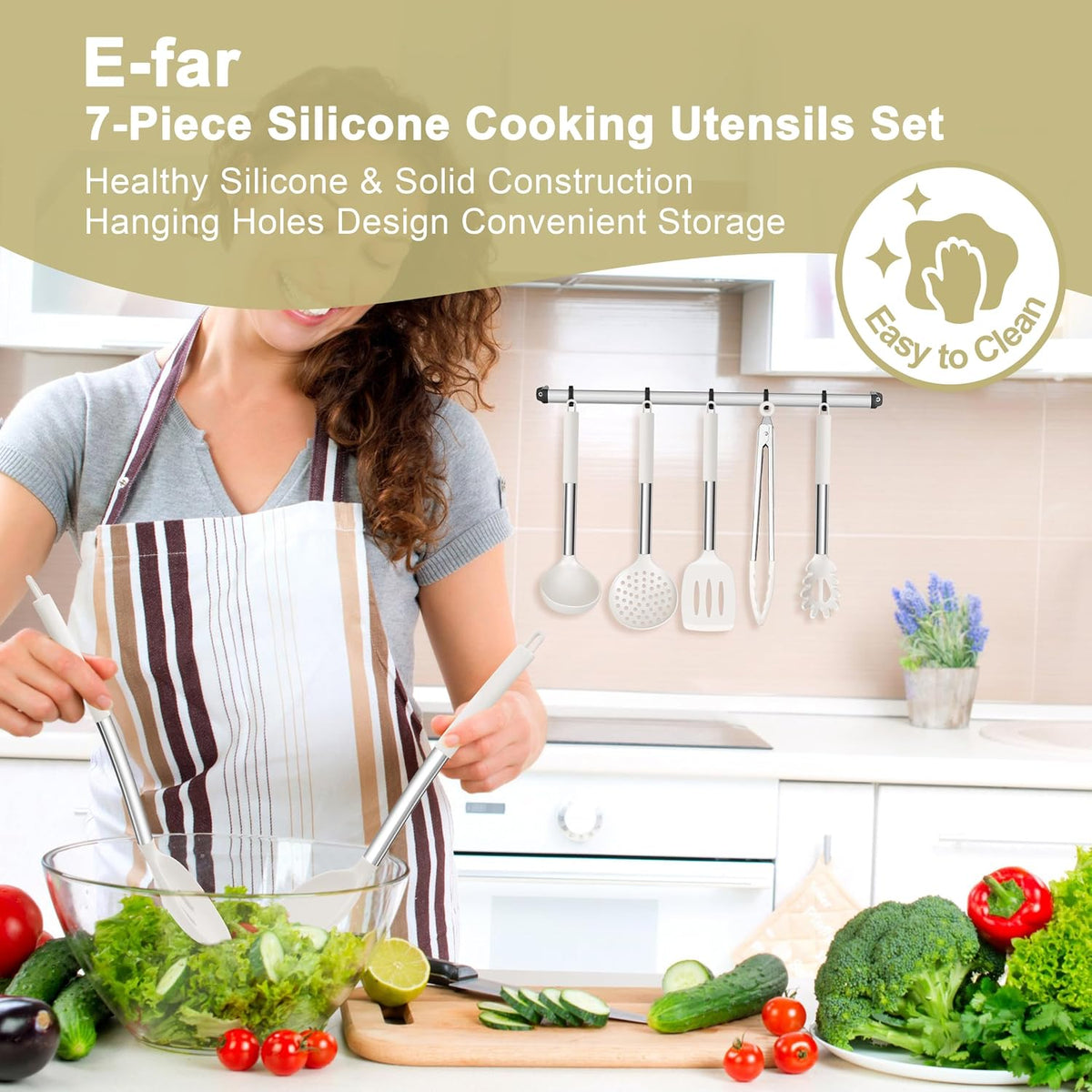 Silicone Cooking Utensils Set, 7-Piece Black Kitchen Utensils Set