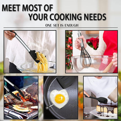 Silicone Cooking Utensils Set, 7-Piece Black Kitchen Utensils Set