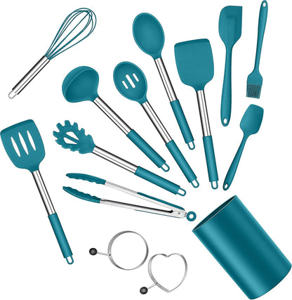 Silicone Cooking Utensils Set, 7-Piece Black Kitchen Utensils Set