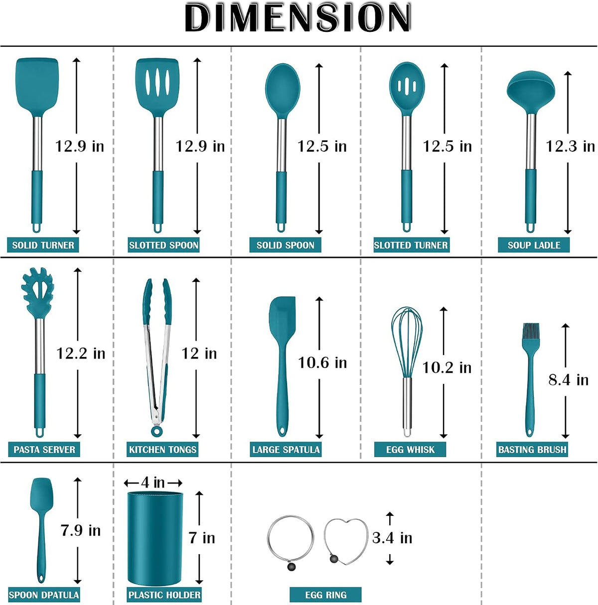 Silicone Cooking Utensils Set, 7-Piece Black Kitchen Utensils Set