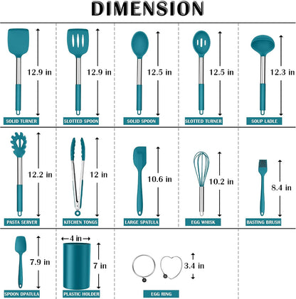 Silicone Cooking Utensils Set, 7-Piece Black Kitchen Utensils Set