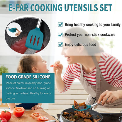 Silicone Cooking Utensils Set, 7-Piece Black Kitchen Utensils Set