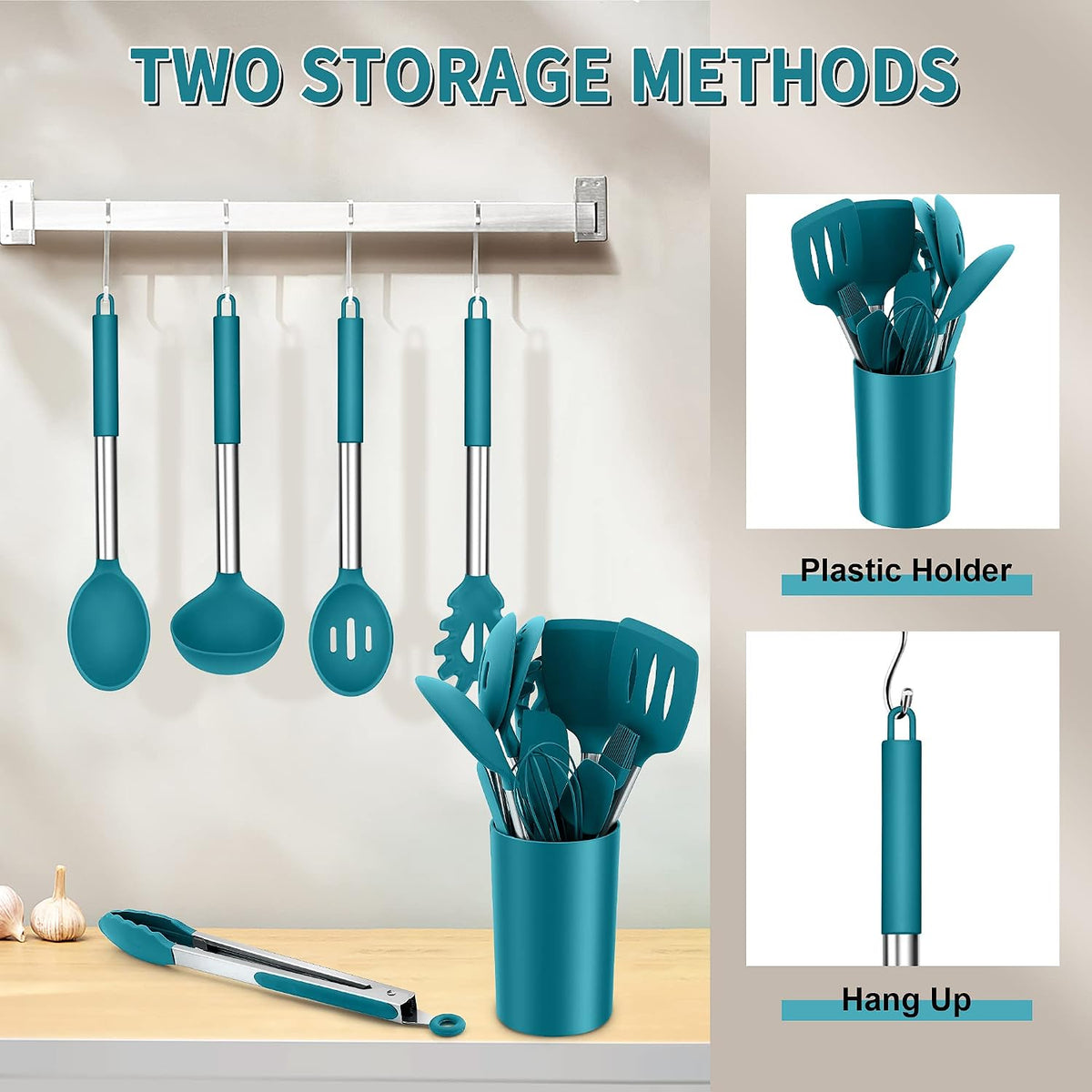 Silicone Cooking Utensils Set, 7-Piece Black Kitchen Utensils Set