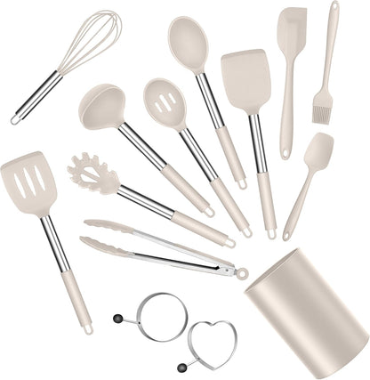Silicone Cooking Utensils Set, 7-Piece Black Kitchen Utensils Set