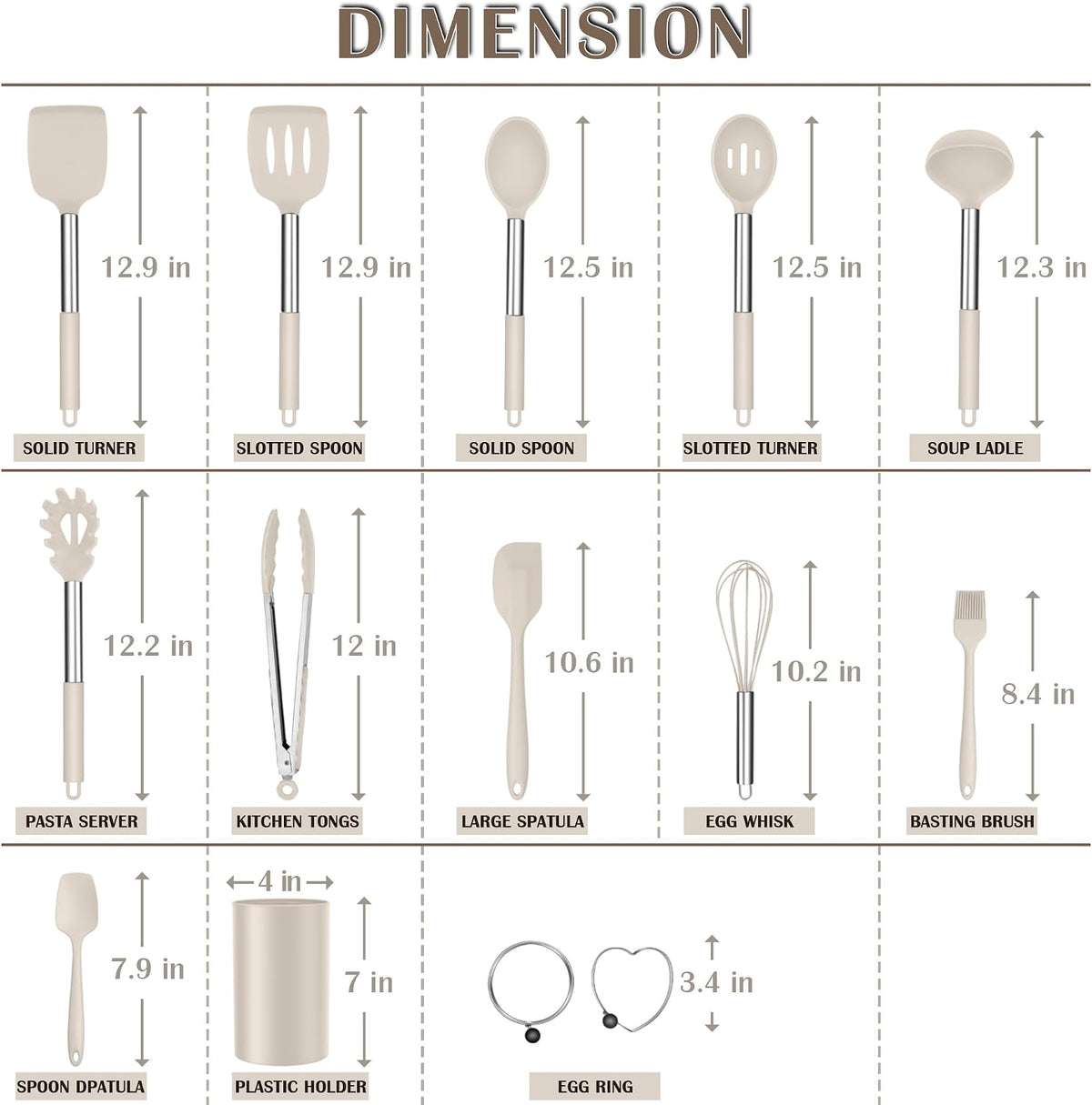 Silicone Cooking Utensils Set, 7-Piece Black Kitchen Utensils Set