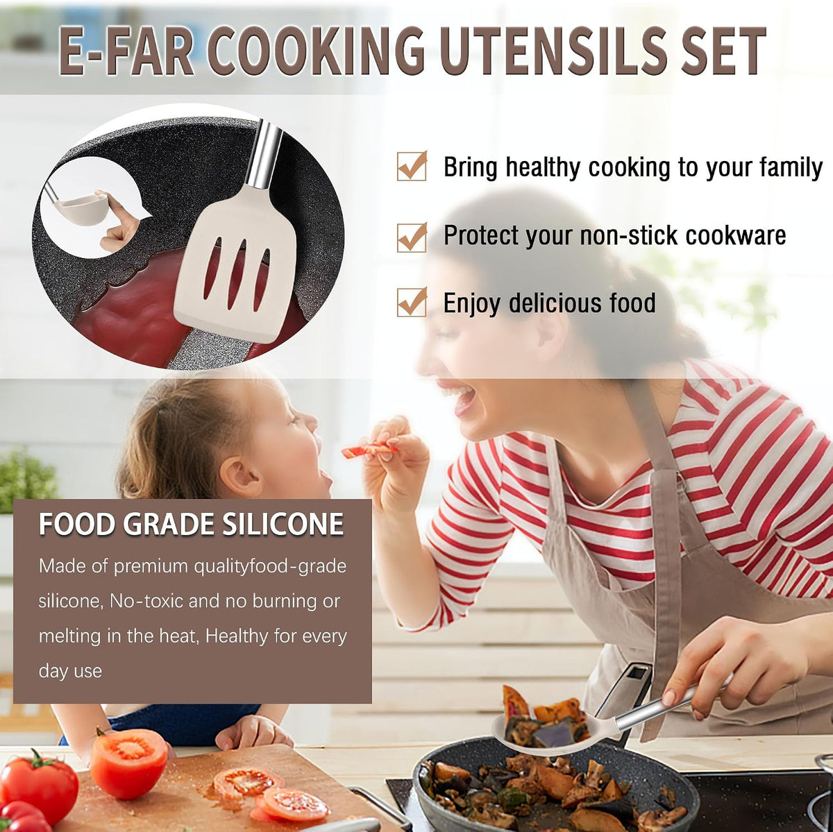 Silicone Cooking Utensils Set, 7-Piece Black Kitchen Utensils Set