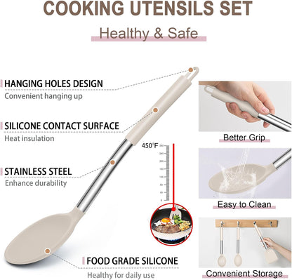 Silicone Cooking Utensils Set, 7-Piece Black Kitchen Utensils Set