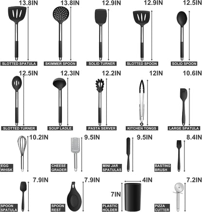 Silicone Cooking Utensils Set, 7-Piece Black Kitchen Utensils Set