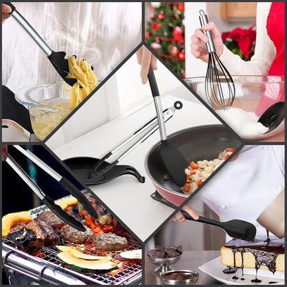 Silicone Cooking Utensils Set, 7-Piece Black Kitchen Utensils Set