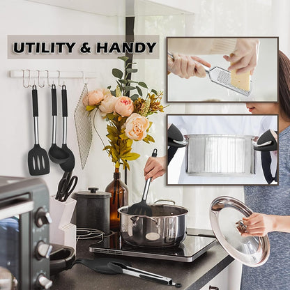 Silicone Cooking Utensils Set, 7-Piece Black Kitchen Utensils Set