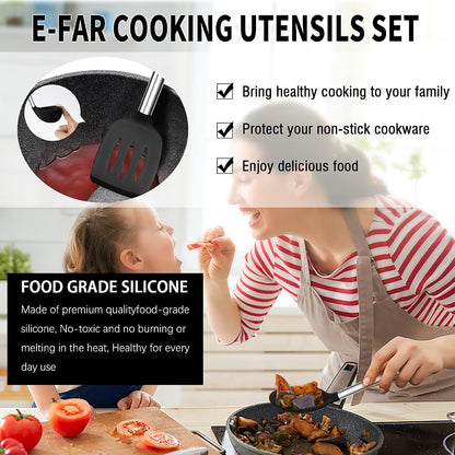Silicone Cooking Utensils Set, 7-Piece Black Kitchen Utensils Set