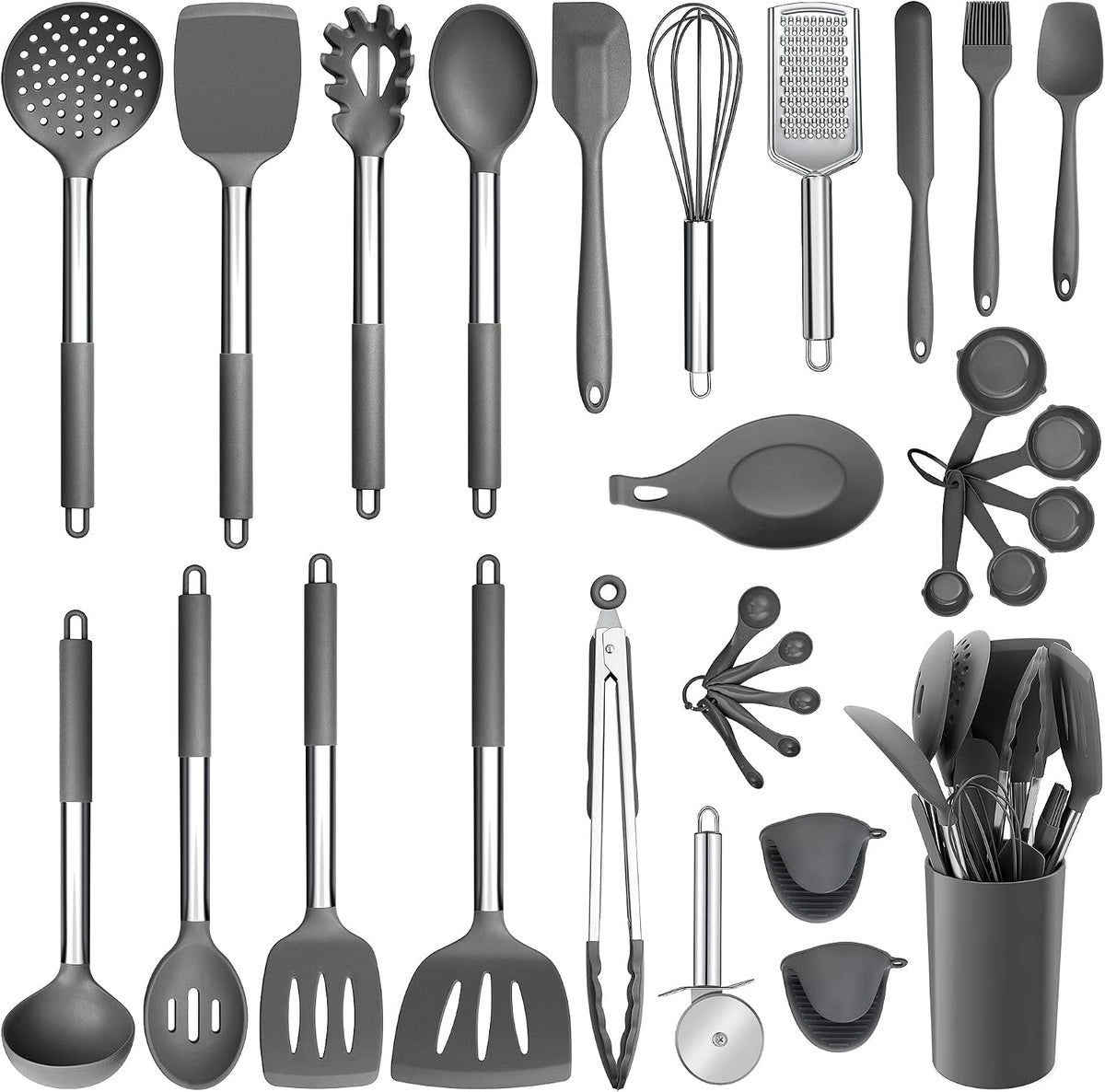Silicone Cooking Utensils Set, 7-Piece Black Kitchen Utensils Set