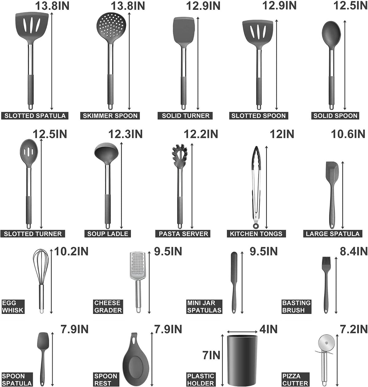 Silicone Cooking Utensils Set, 7-Piece Black Kitchen Utensils Set