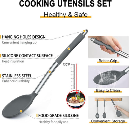 Silicone Cooking Utensils Set, 7-Piece Black Kitchen Utensils Set
