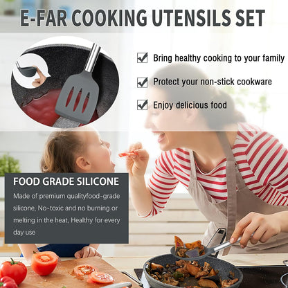 Silicone Cooking Utensils Set, 7-Piece Black Kitchen Utensils Set
