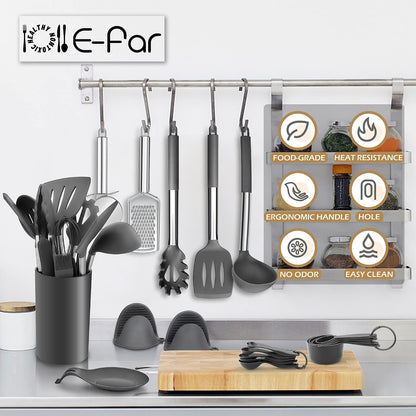 Silicone Cooking Utensils Set, 7-Piece Black Kitchen Utensils Set