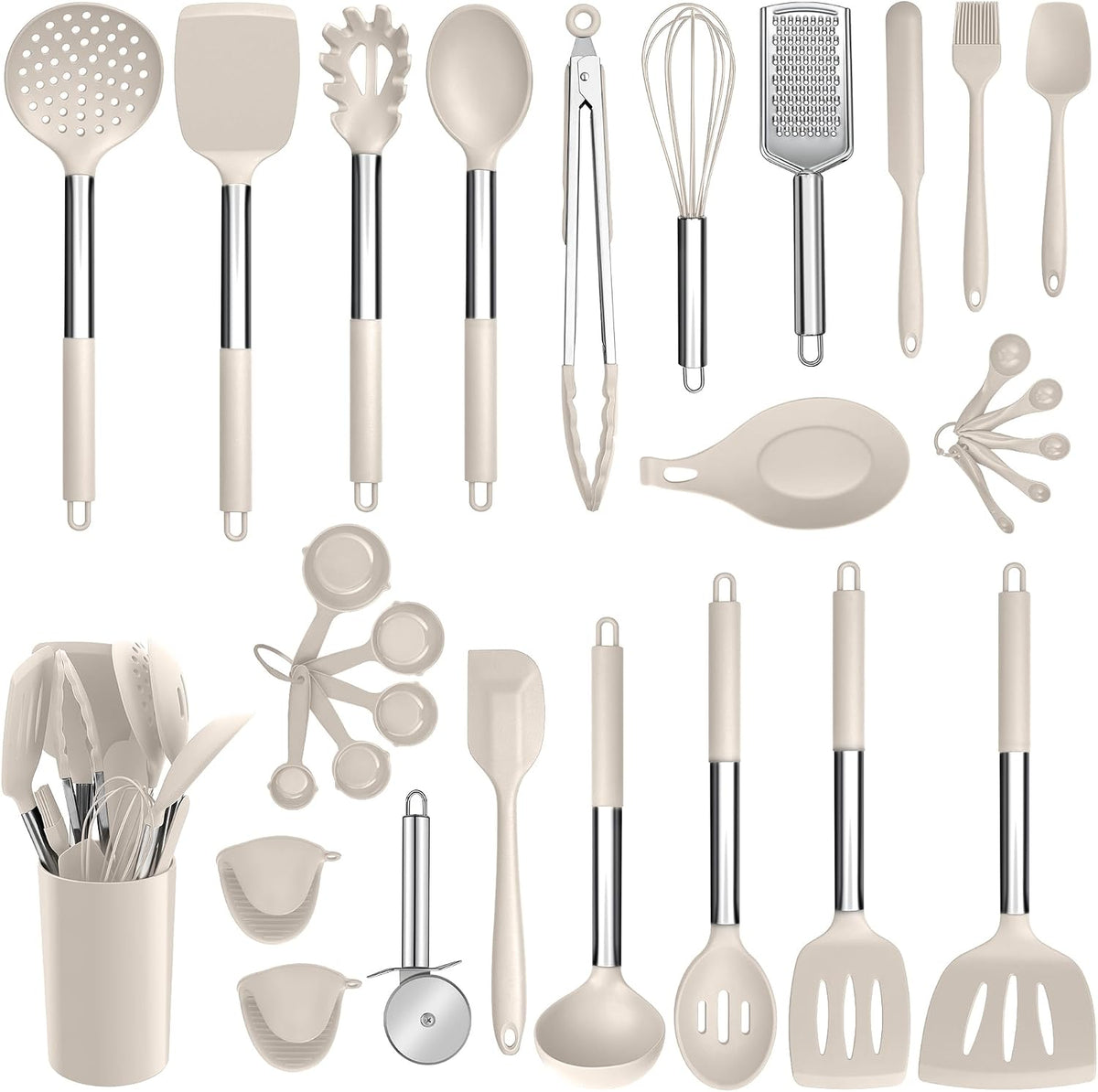 Silicone Cooking Utensils Set, 7-Piece Black Kitchen Utensils Set