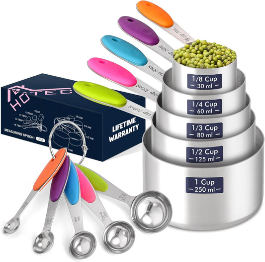 10-Pack Measuring Cups &Spoons Set, Kitchen Gadagets Cooking Baking, Measuring Spoons, Heavy Duty & Dishwasher Safe for Dry and Liquid Ingredients, Multicolor