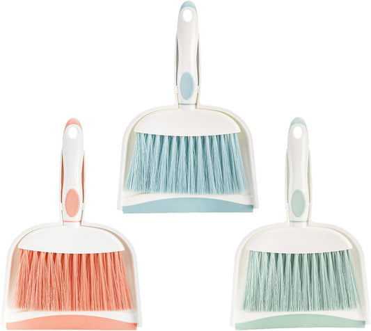 3 Pack Small Dustpan and Brush Set, Multipurpose Plastic Small Hand Whisk Broom and Dustpan Set Cleaning Sweep Tools for Desk Car Keyboard Countertop Home Kitchen