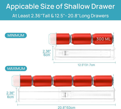 8 Pack Shallow Drawer Dividers, 2.36" High 12.5"-20.8" Adjustable Expandable Kitchen Drawer Organizer, Clear Plastic Organizer Separators for Flatware, Utensil, Cutlery, Underwear, Clothes