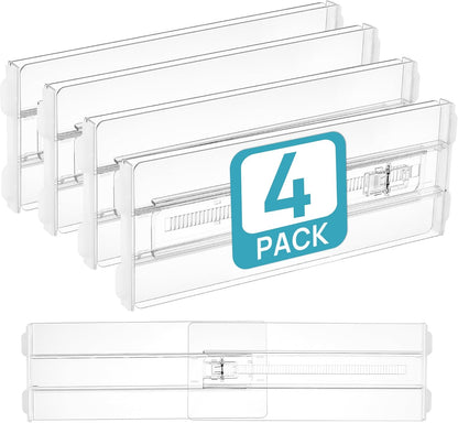 8 Pack Shallow Drawer Dividers, 2.36" High 12.5"-20.8" Adjustable Expandable Kitchen Drawer Organizer, Clear Plastic Organizer Separators for Flatware, Utensil, Cutlery, Underwear, Clothes
