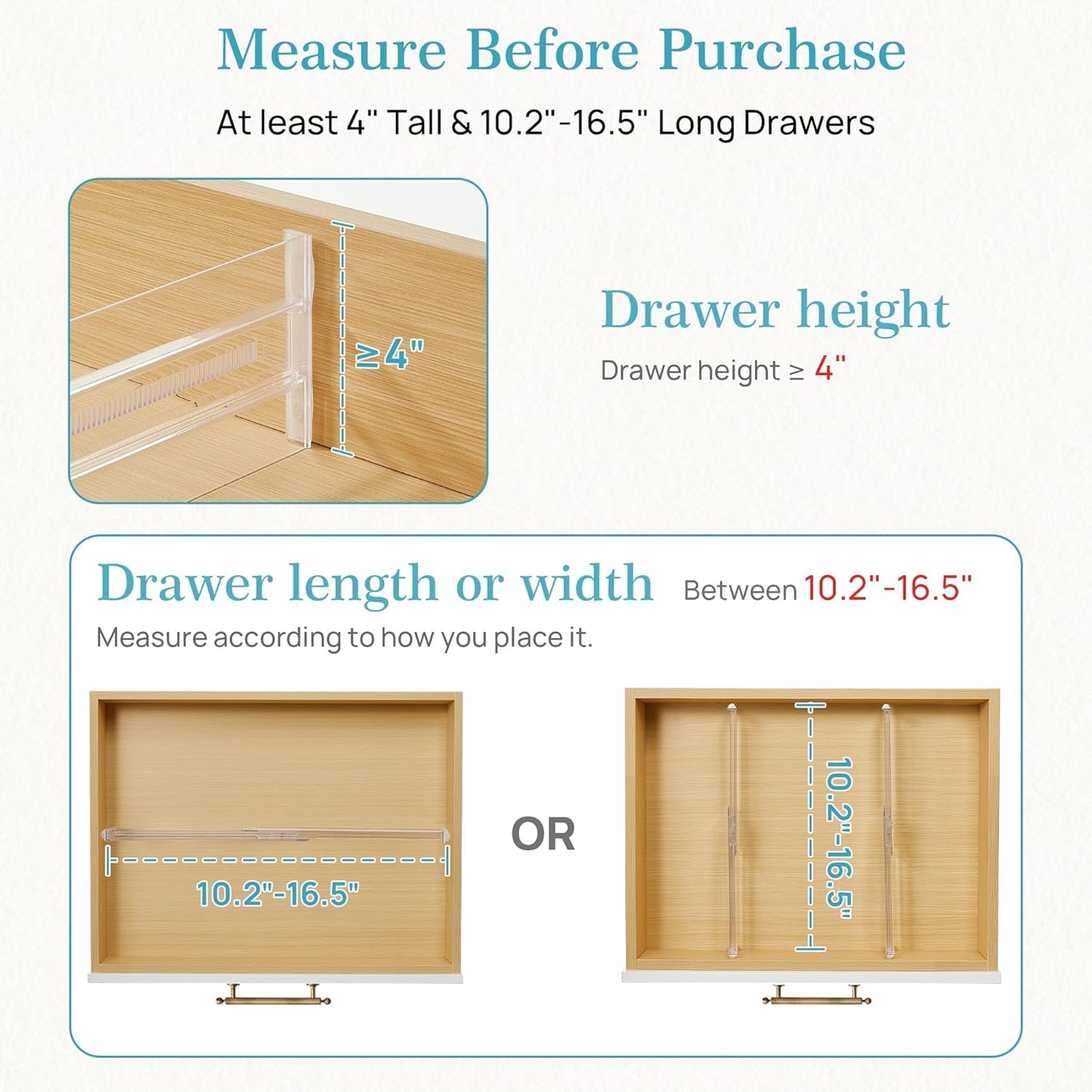 8 Pack Shallow Drawer Dividers, 2.36" High 12.5"-20.8" Adjustable Expandable Kitchen Drawer Organizer, Clear Plastic Organizer Separators for Flatware, Utensil, Cutlery, Underwear, Clothes