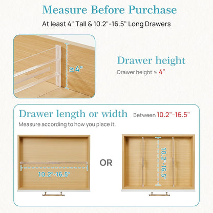 8 Pack Shallow Drawer Dividers, 2.36" High 12.5"-20.8" Adjustable Expandable Kitchen Drawer Organizer, Clear Plastic Organizer Separators for Flatware, Utensil, Cutlery, Underwear, Clothes