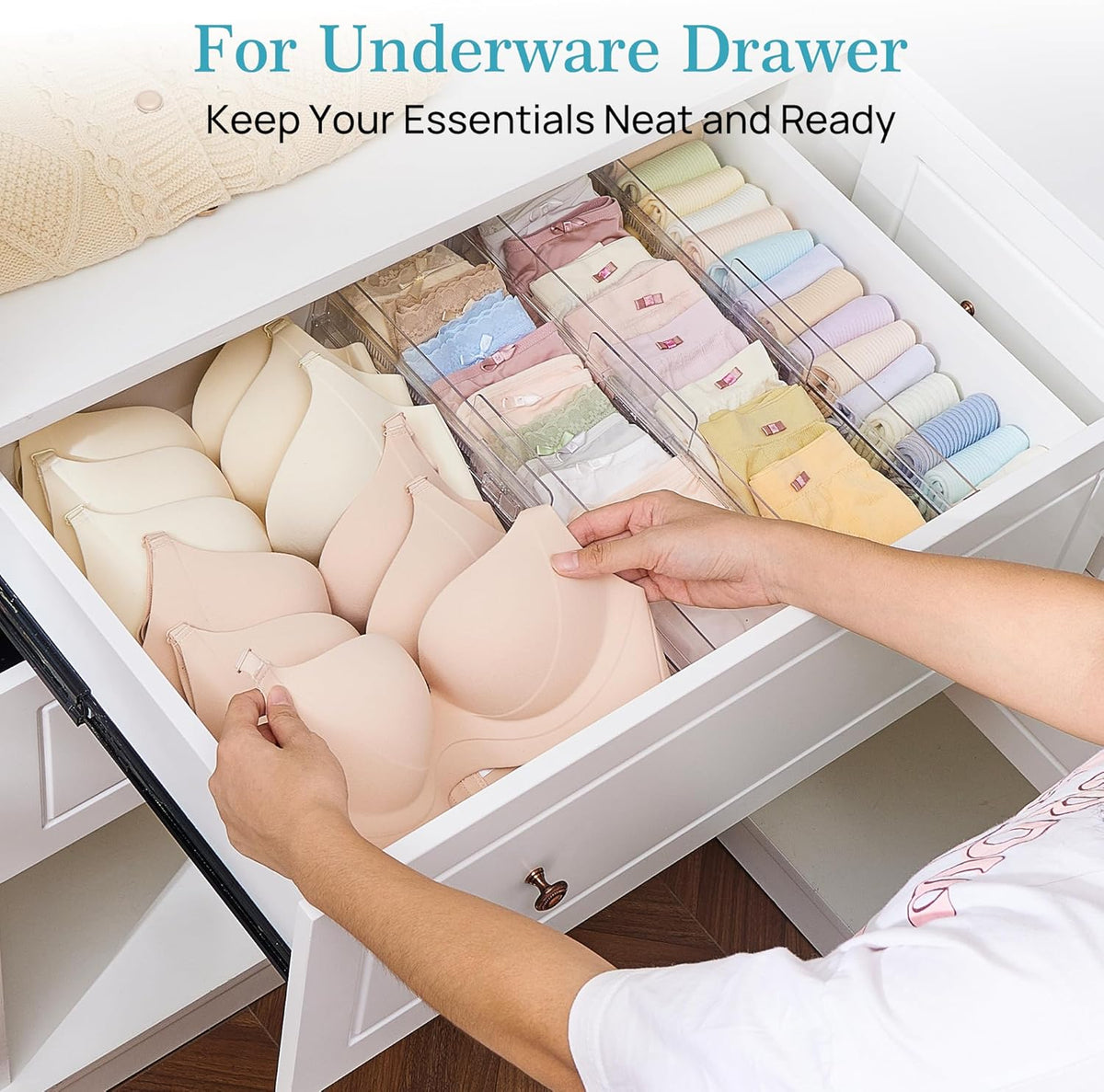 8 Pack Shallow Drawer Dividers, 2.36" High 12.5"-20.8" Adjustable Expandable Kitchen Drawer Organizer, Clear Plastic Organizer Separators for Flatware, Utensil, Cutlery, Underwear, Clothes