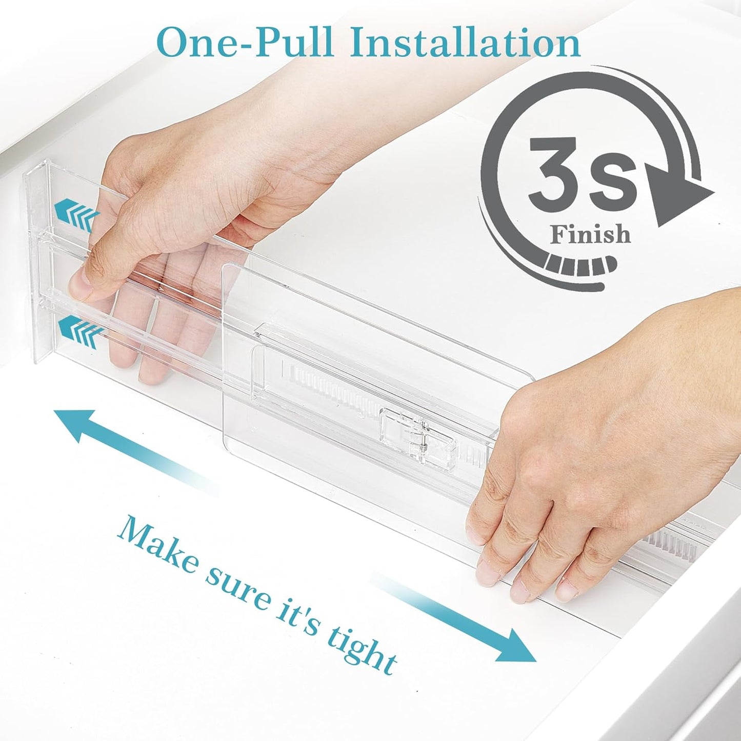 8 Pack Shallow Drawer Dividers, 2.36" High 12.5"-20.8" Adjustable Expandable Kitchen Drawer Organizer, Clear Plastic Organizer Separators for Flatware, Utensil, Cutlery, Underwear, Clothes