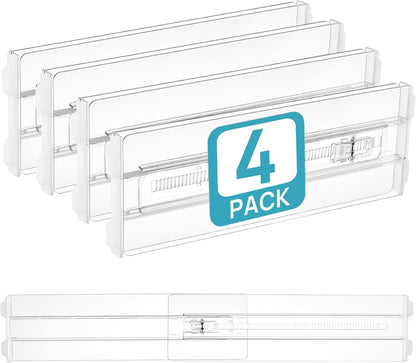 8 Pack Shallow Drawer Dividers, 2.36" High 12.5"-20.8" Adjustable Expandable Kitchen Drawer Organizer, Clear Plastic Organizer Separators for Flatware, Utensil, Cutlery, Underwear, Clothes