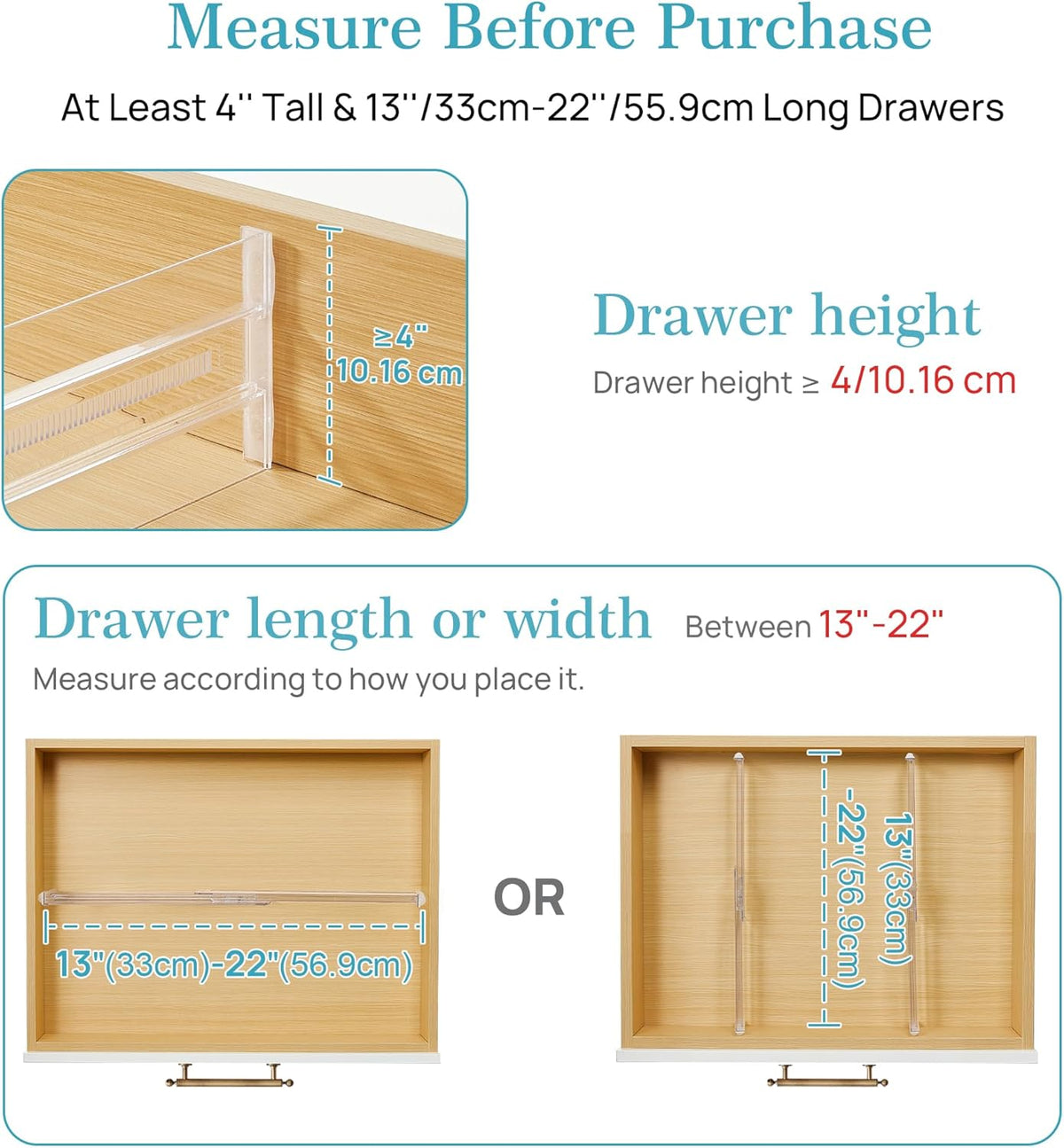 8 Pack Shallow Drawer Dividers, 2.36" High 12.5"-20.8" Adjustable Expandable Kitchen Drawer Organizer, Clear Plastic Organizer Separators for Flatware, Utensil, Cutlery, Underwear, Clothes