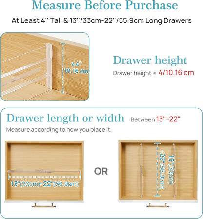 8 Pack Shallow Drawer Dividers, 2.36" High 12.5"-20.8" Adjustable Expandable Kitchen Drawer Organizer, Clear Plastic Organizer Separators for Flatware, Utensil, Cutlery, Underwear, Clothes