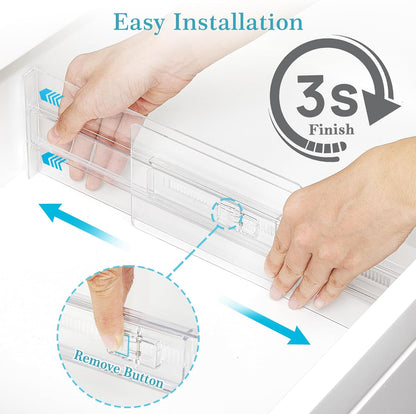 8 Pack Shallow Drawer Dividers, 2.36" High 12.5"-20.8" Adjustable Expandable Kitchen Drawer Organizer, Clear Plastic Organizer Separators for Flatware, Utensil, Cutlery, Underwear, Clothes