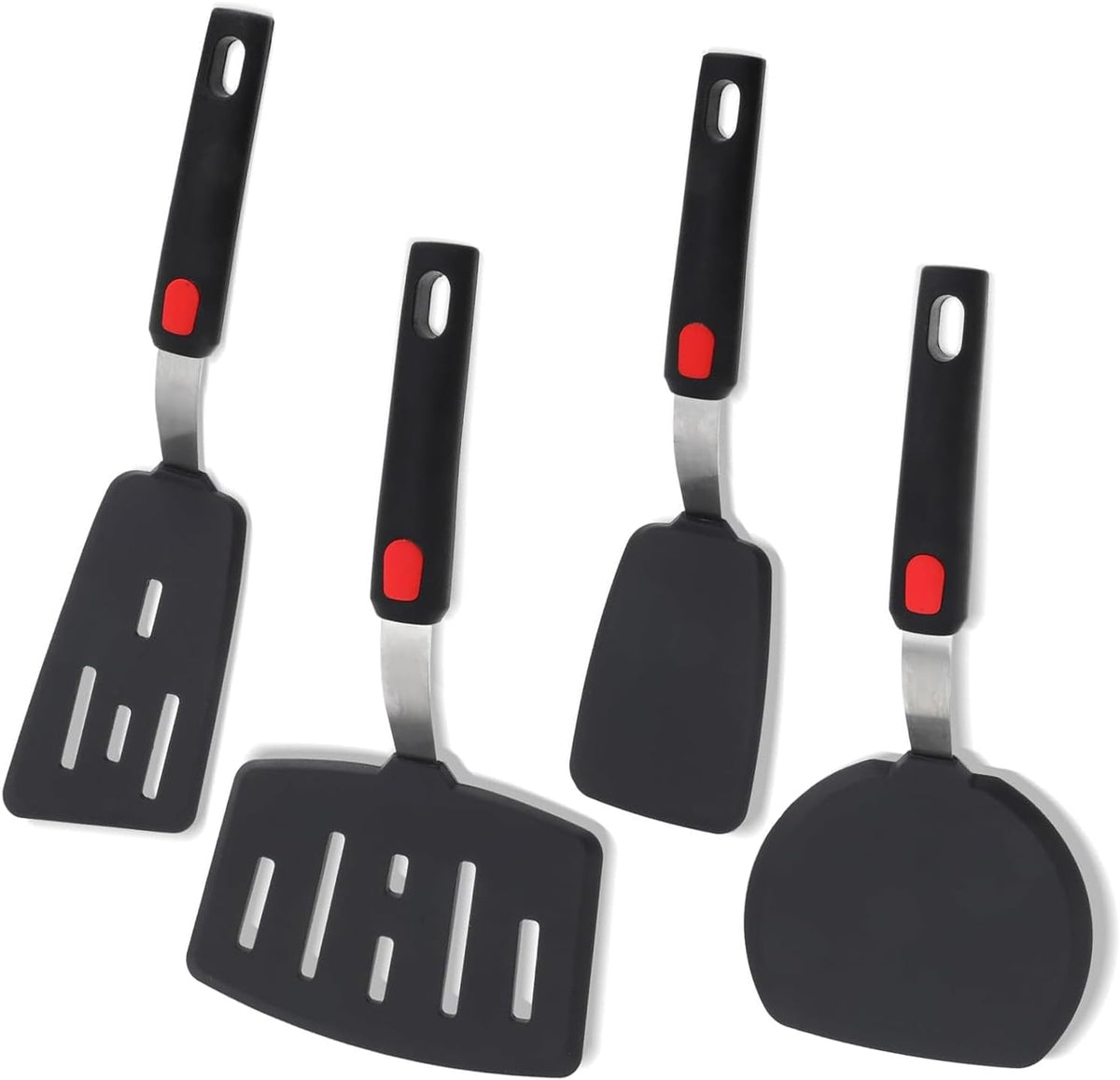 Silicone Spatula Turner Set of 4, 600°F Heat Resistant Cooking Spatulas for Nonstick Cookware, BPA Free Rubber Spatula Large Kitchen Utensils Set for Egg, Pancake, Burger, Fish