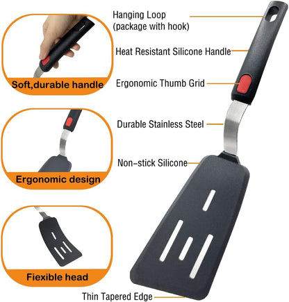 Silicone Spatula Turner Set of 4, 600°F Heat Resistant Cooking Spatulas for Nonstick Cookware, BPA Free Rubber Spatula Large Kitchen Utensils Set for Egg, Pancake, Burger, Fish