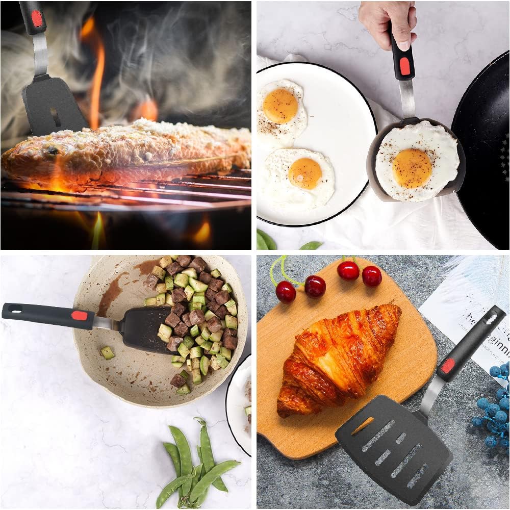 Silicone Spatula Turner Set of 4, 600°F Heat Resistant Cooking Spatulas for Nonstick Cookware, BPA Free Rubber Spatula Large Kitchen Utensils Set for Egg, Pancake, Burger, Fish