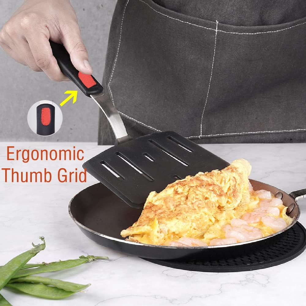Silicone Spatula Turner Set of 4, 600°F Heat Resistant Cooking Spatulas for Nonstick Cookware, BPA Free Rubber Spatula Large Kitchen Utensils Set for Egg, Pancake, Burger, Fish