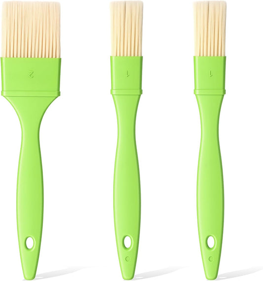 3 PCS Pastry Bursh, 1/1/2 Inch Food Brushes for Cooking Heat Resistant Bristle Basting Brushes with Hang Hole Design for Kitchen Baking Grilling Marinade Butter, Green