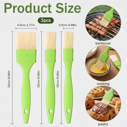 3 PCS Pastry Bursh, 1/1/2 Inch Food Brushes for Cooking Heat Resistant Bristle Basting Brushes with Hang Hole Design for Kitchen Baking Grilling Marinade Butter, Green