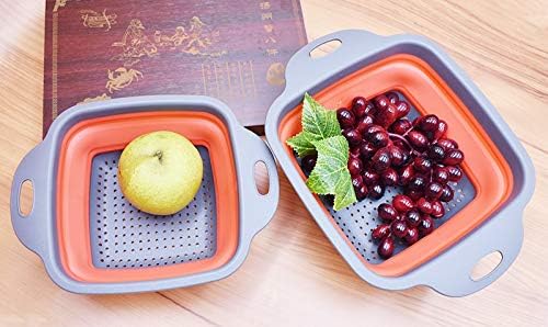 Square Collapsible Colander Set,2 Collapsible Colanders (Strainers) Set - Includes 2 Folding Strainers (red & Grey)